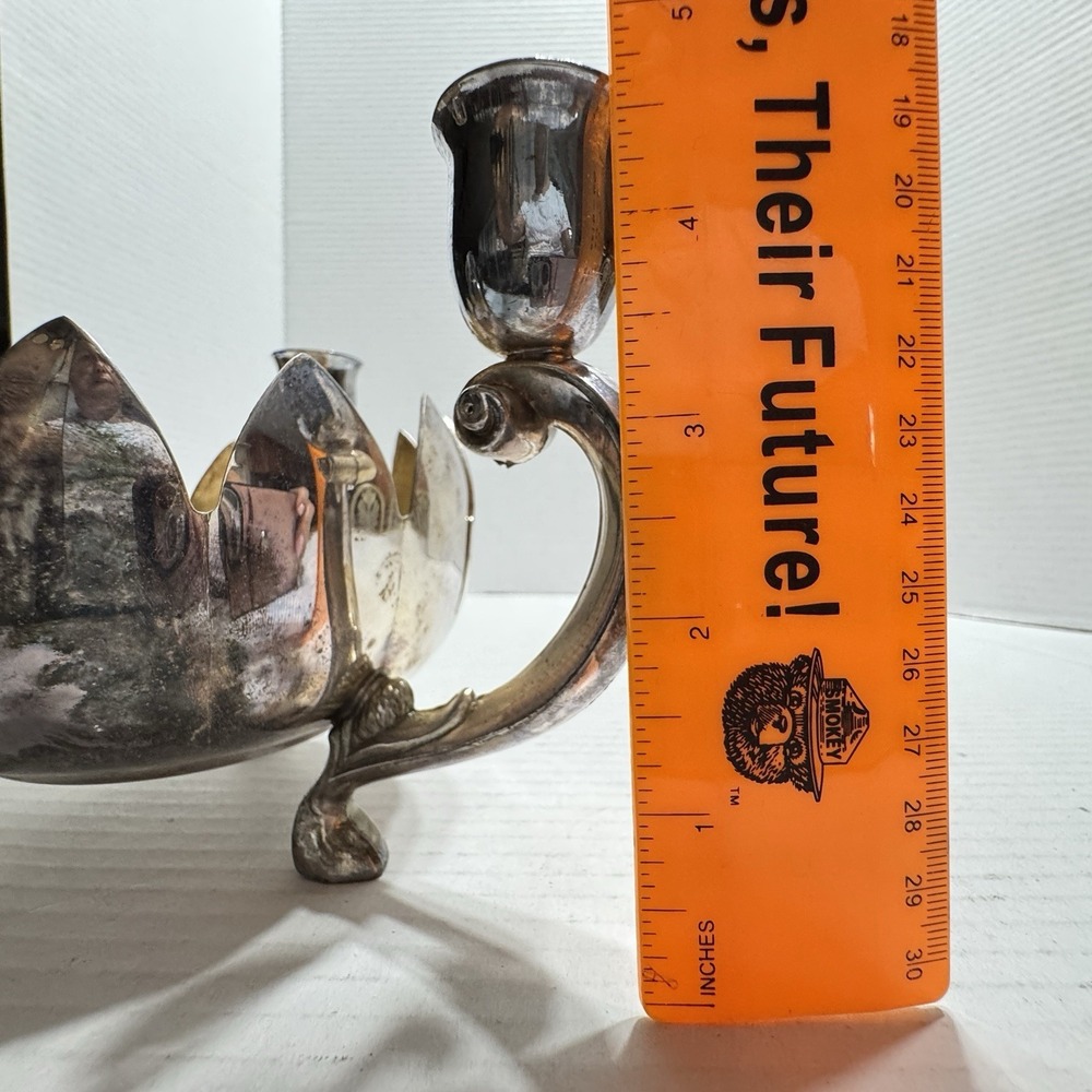 Vtg Leonard Candle Holder Silverplate Lotus Decorative Centerpiece Flower Frog - Picture 10 of 12